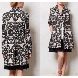 Anthropologie Corduroy Peacoat Size 4 Leifnotes Women's Black & White Trench EUC